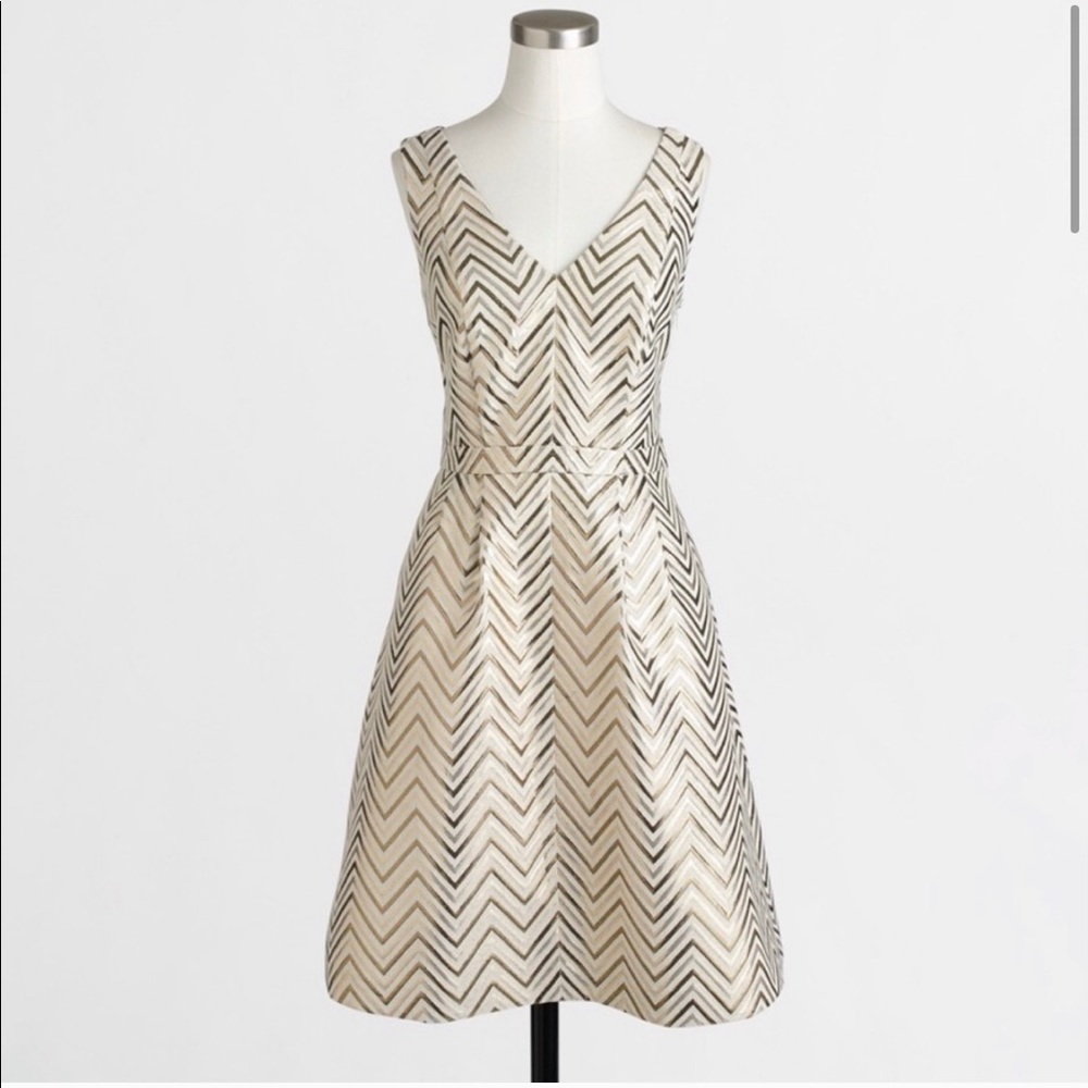 NTW JCREW PARTY DRESS W/gold metallic chevron Sz14